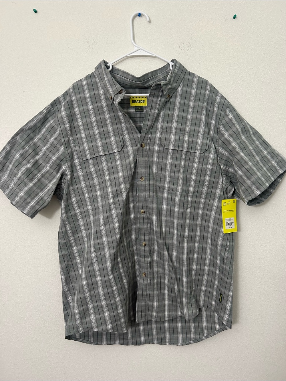 Brazos Men's Gray Plaid Short-Sleeve Button-Down Shirt